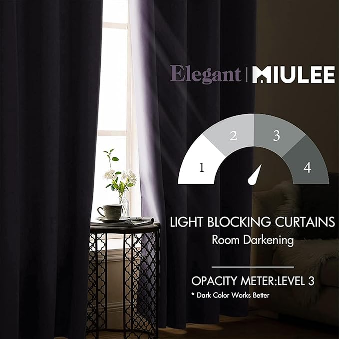 MIULEE Blackout Curtains 96 Inches Long for Bedroom Living Room Thermal Insulated Room Darkening Grommet Top Solid Light Blocking Drapery Set of 2 Window Panels Lilac