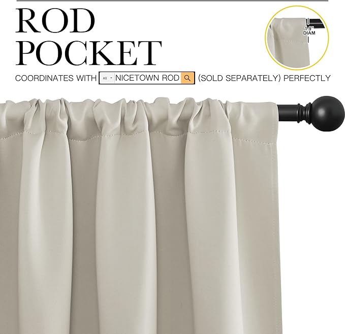 NICETOWN Blackout Curtains for Living Curtains, Room Darkening Window Curtain Panels, Easy-Care Solid Thermal Insulated Draperies/Drapes for Daughter Room (Natural, 2 Panels, 42 by 72)