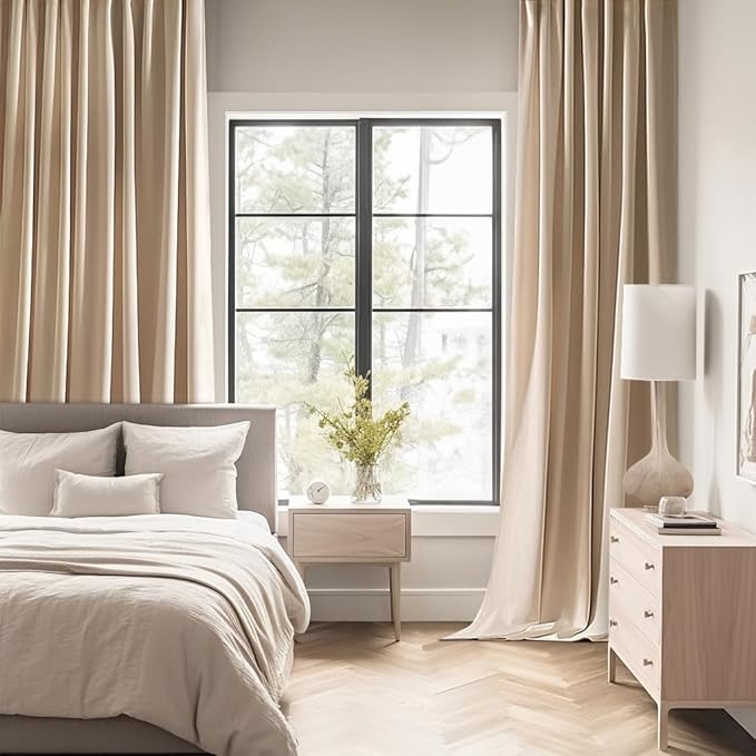MIULEE Back Tab Beige Curtains 96 Inch Long 2 Panels Set for Living Room Bedroom, Cream Rod Pocket/Pinch Pleated Light Blocking Thermal Insulated Room Darkening Floor to Ceiling Blackout Drapes