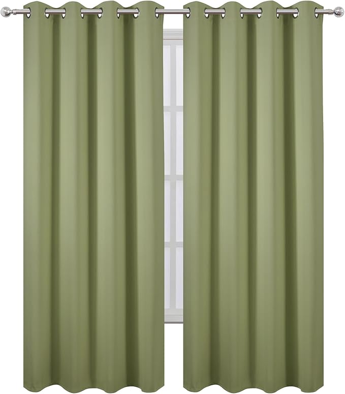 LEMOMO Blackout Curtains 52 x 108 inch/Sage Green Curtains Set of 2 Panels/Thermal Insulated Room Darkening Bedroom Curtains