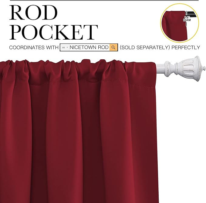 NICETOWN Christmas Burgundy Blackout Curtains and Drapes - Thermal Insulated Solid Rod Pocket Blackout Draperies/Panels for Guest Room (1 Pair, 70 by 84-Inch)