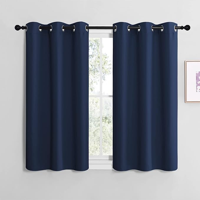 NICETOWN Blackout Draperies Curtains, All Season Thermal Insulated Solid Grommet Top Blackout Curtains/Drapes for Kid's Room (Navy, 1 Pair, 42 x 40 inches)