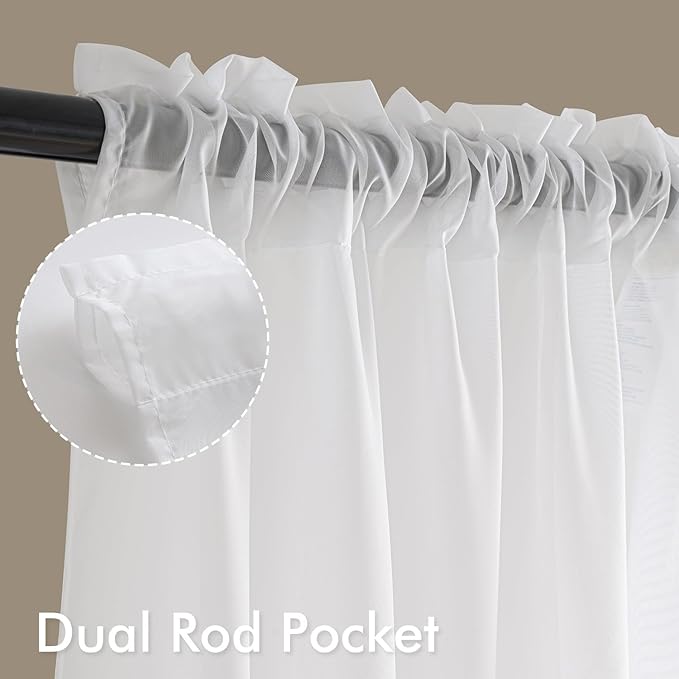 MIULEE White Sheer Curtains 96 Inches Long, 4 Panels Set, Light Filtering Rod Pocket Voile Drapes for Living Room and Bedroom, Airy Soft Fabric Window Treatments, 42 x 96 Inches