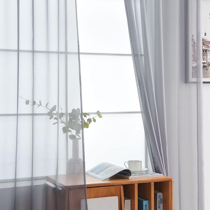 SpaceDresser Basic Rod Pocket Sheer Voile Window Curtain Panels White 1 Pair 2 Panels 38 Width 54 Inch Long for Kitchen Bedroom Children Living Room Yard(Grey,38 W x 54 L)