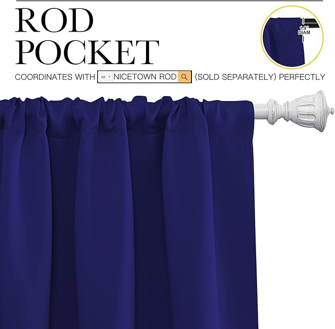 NICETOWN Bedroom Curtains Blackout Draperies - Thermal Insulated Solid Top Pocket Blackout Drapes for Kid's Room (Navy Blue, 1 Pair, 52 x 72 Inch)