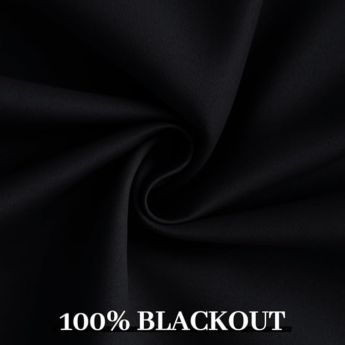 Yakamok 100% Blackout Curtains Black Room Darkening Thermal Insulated Window Curtain with 2 Thick Layers-Set of 2 Panels Grommet Top Drapes for Bedroom Living Room 52 Inches by 63 Inches Length