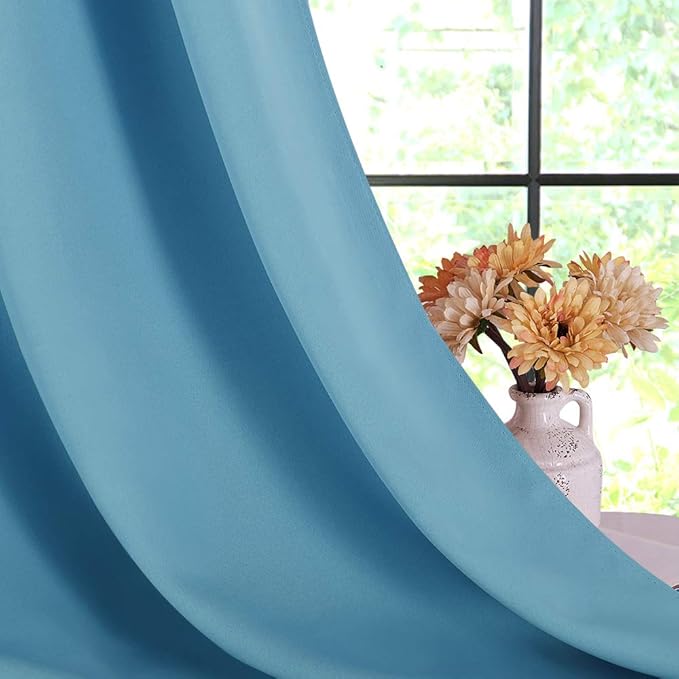 NICETOWN Bedroom Curtains Blackout Drapery Panels, 2 Panels, 70 x 108 inches, Teal Blue, Three Pass Microfiber Thermal Insulated Solid Ring Top Blackout Window Curtains/Drapes