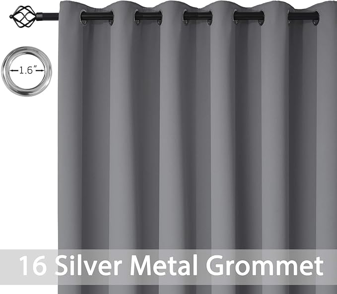 Yakamok Blackout Patio Curtains 100x84 Inches for Sliding Door Extral Wide Blackout Curtain Panels Thermal Insulated Room Divider - Grommet Top, 7' Tall by 8.3' Wide - Grey