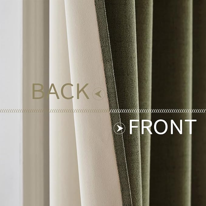 MIULEE Linen Texture Curtains for Bedroom Solid 100% Blackout Thermal Insulated Light Olive Green Curtains Grommet Room Darkening Drapes for Living Room Nursery 52x72 Inch (2 Panels)
