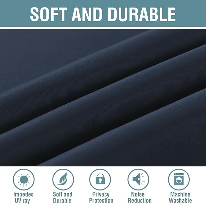 H.VERSAILTEX Blackout Curtain for Living Room Extra Long, Thermal Insulated Bedroom Curtains Grommet Top, Noise Reducing Patio Door Curtain - Navy Blue, One Panel, 52'W x 120'L