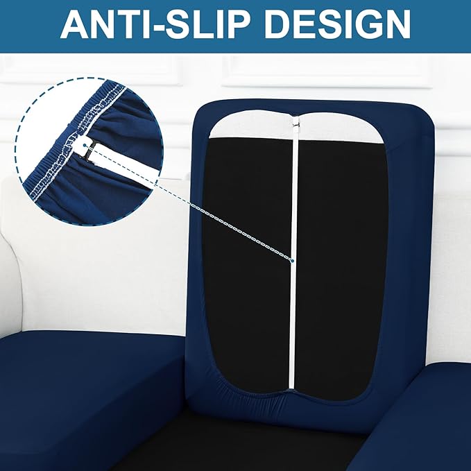 Smiry Printed Couch Cushion Covers, Stretch Soft Couch Covers for Sofa, Washable Non-Slip Sofa Slipcover Furniture Protector for Indoor and Outdoor (3 Pack, Navy)