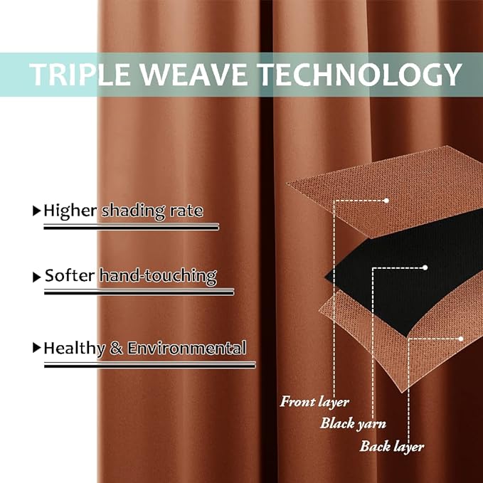 NICETOWN Burnt Orange 100% Blackout Window Curtain Panels, Heat and Cold Blocking Drapes with Black Liner for Nursery, 84 inches Thermal Insulated Draperies (2 Pieces, 52 inches Wide Each Panel)