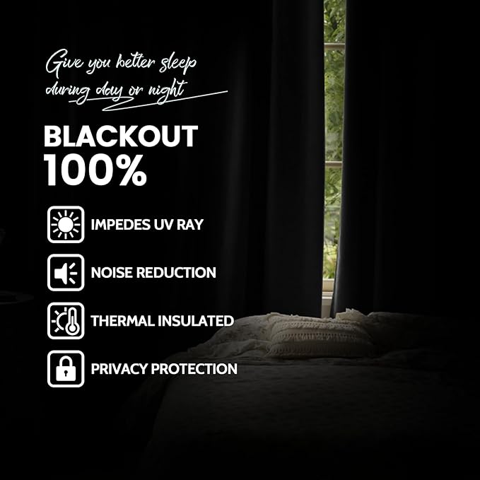 Yakamok Grey Room Darkening 100% Blackout Curtains Grommet Window Treatments with 2 Thick Layers-Gray Thermal Insulated Drapes Set of 2 Panels for Bedroom Living Room 38 Inches by 63 Inches Length