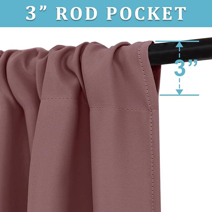 RYB HOME Half Curtain Tiers 36 inch Length, Rod Pocket Summer Heat Blocking Thermal Insulated Short Blackout Curtains for Small Window, Width 34 by Length 36, Dusty Rose, 2 Panels