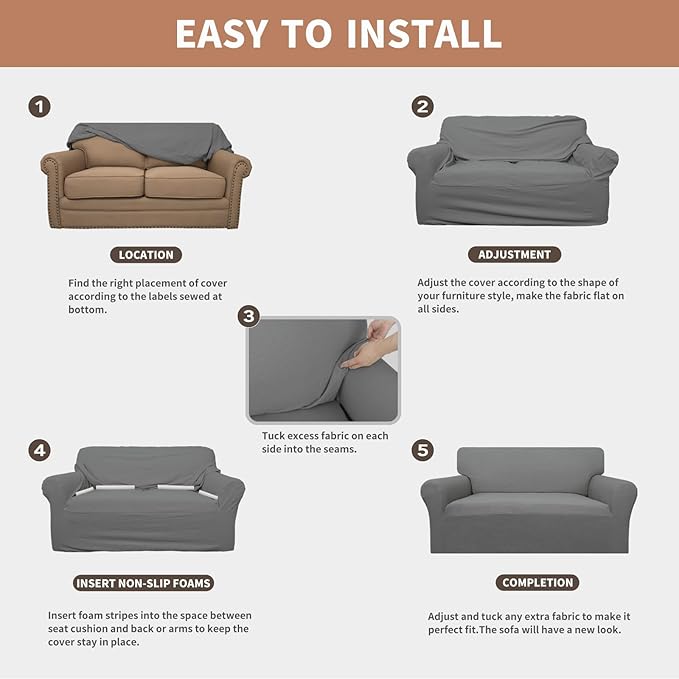 Easy-Going 100% Waterproof Couch Cover, Dual Waterproof Sofa Cover, Stretch Jacquard Sofa Slipcover, Leakproof Furniture Protector for Kids, Pets, Dog and Cat (Oversized Sofa, Grey)