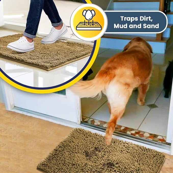 Muddy Mat® | Super Absorbent Door Mat Indoor, Microfiber Quick Dry Chenille Entryway Rug, Non-Slip Front Door Mat, Indoor Mats for Entryway, Machine Washable Pet Rug, Beige 24"x36"