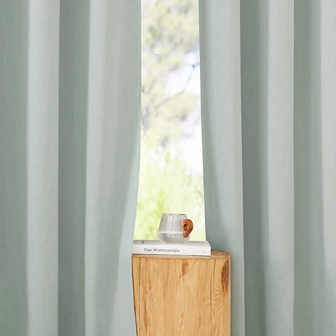 NICETOWN Sage Green Thick Linen Curtains 72" Length, Grommet Privacy Window Treatments Linen Weave with Light Penetration Vertical Drapes for Farmhouse/Home Office, W42 x L72, 2 Panels