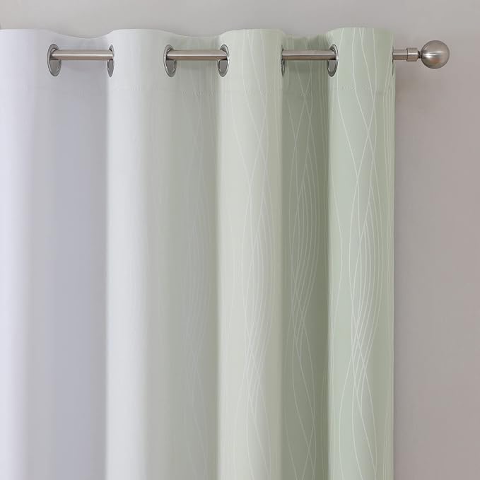 Estelar Textiler Sage Green and Greyish White Blackout Curtains 63 Inch Length 2 Panels Set, Room Darkening Grommet Ombre Curtains for Bedroom, Thermal Insulated Light Blocking Gradient Drapes,52Wx63L
