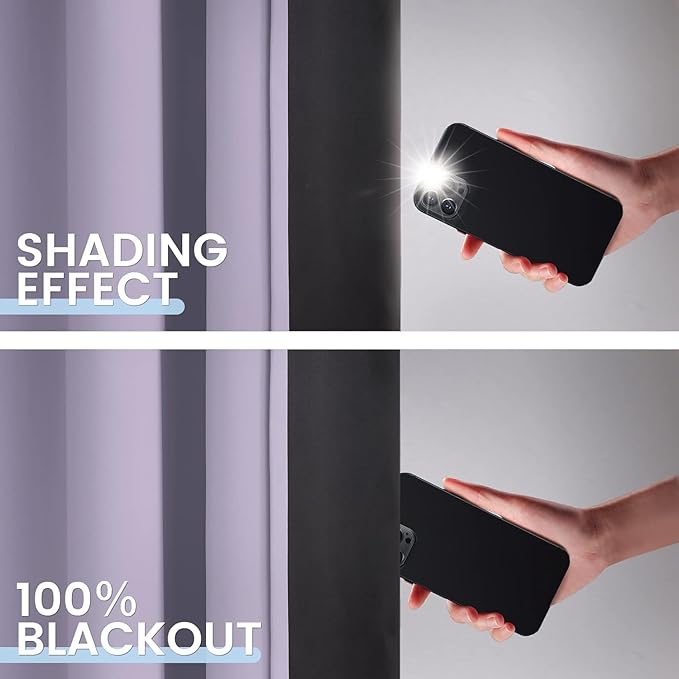 SimpleHome 100% Blackout Curtains for Bedroom,Thermal Insulated Lilac Grommet Window Drapes Room Darkening Curtains for Living Room with Black Back,52 x 54 Inch,2 Panels