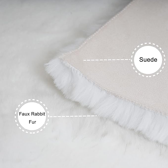 Ghouse Ultra Soft Faux Rabbit Fur Rug, Machine Washable Area Rugs for Bedroom Fluffy Rugs for Living Room, No-Shedding Carpet Sheepskin Runner Rugs White 2 x 8 Feet