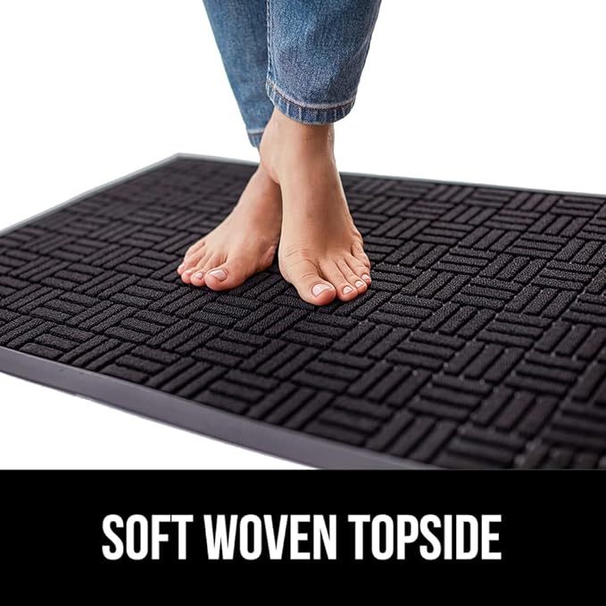 GORILLA GRIP 100% Waterproof All-Season WeatherMAX Doormat, 58x34, US Designed Natural Rubber, Stain and Fade Resistant, Low Profile Indoor Outdoor Door Mats, Easy Clean Patio Mat, Black Maze