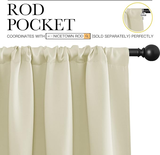 NICETOWN Kitchen Curtains, Short Blackout Curtains & Drapes, Small Window Draperies for Dining Room, Cupboard (Beige, 42 in x 36 in (W x L), Set of 2)