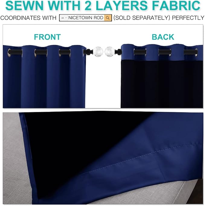 NICETOWN Complete 100% Blackout Curtains, Thermal Insulated & Energy Efficiency Window Draperies for Guest Room, Full Shading Panels for Shift Worker and Light Sleepers, Royal Blue, 42W x 84L, 2 Pcs