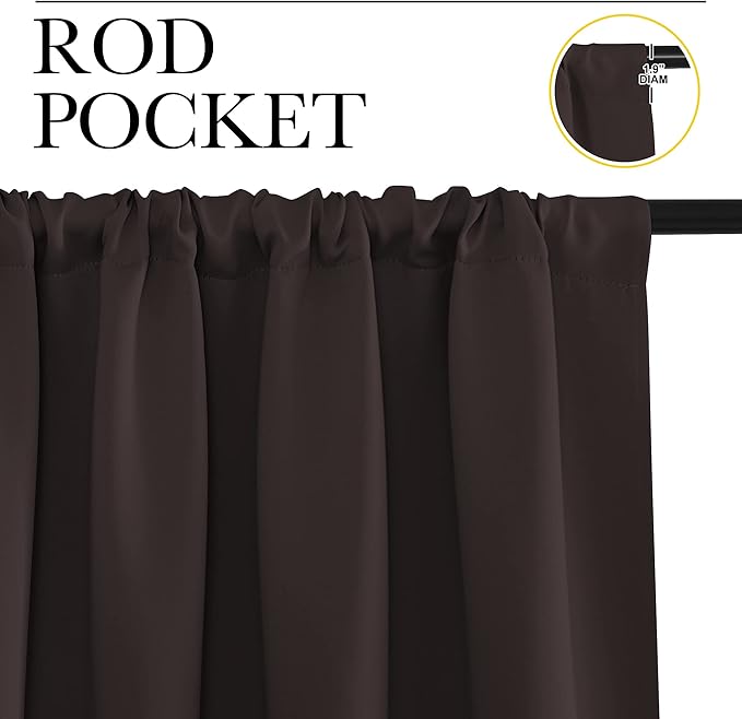 NICETOWN Kitchen Curtains, Short Blackout Curtains & Drapes, Toffee Brown, 42" Wide by 54" Long, 2 PCs, Thermal Insulated Blackout Curtain Panels for Kids Room, Play Room
