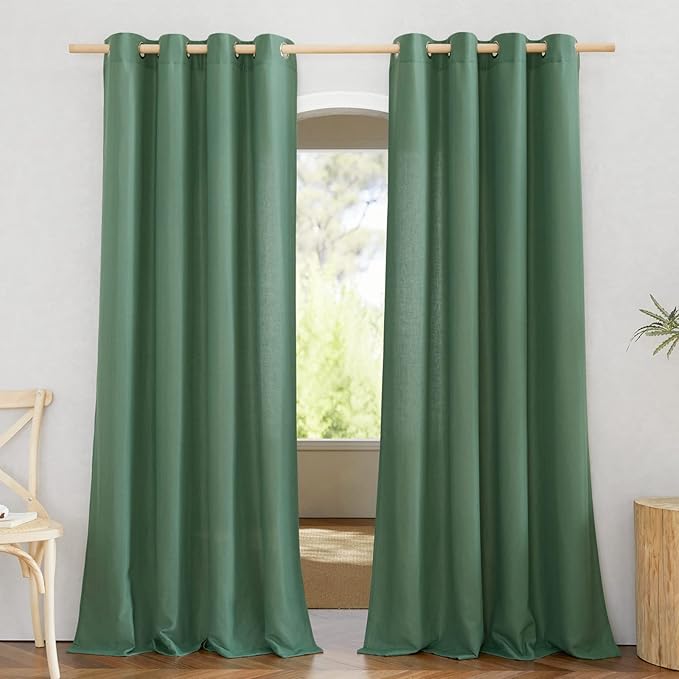 NICETOWN Rustic Linen 144 inch Long Curtains for Living Room, Grommet Privacy Added Thick Linen Weave with Light Filter Window Curtains & Drapes for Bedroom, Olive Green, W55 x L144, 2 Panels