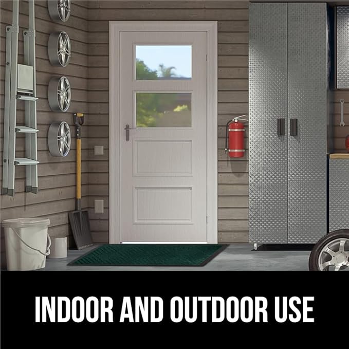 GORILLA GRIP 100% Waterproof All-Season WeatherMAX Doormat US Designed Natural Rubber, Stain and Fade Resistant, Low Profile Indoor Outdoor Door Mats, Easy Clean Patio Mat, 29x17, Green Diamond