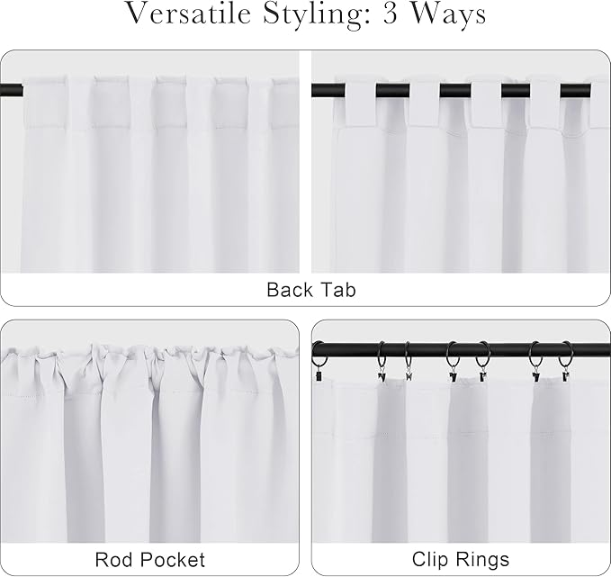 PONY DANCE 50% Light Filtering Room Darkening Curtains for Small Winow Lower Portion Decor Energy Saving Drapes for Kitchen Bedroom Bathroom Downstairs Window, W 29 x L 24, Pure White, 2 Panels