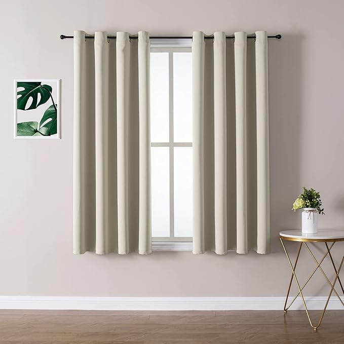 ChrisDowa Grommet Room Darkening Curtains for Bedroom and Living Room - 2 Panels Set Thermal Insulated Blackout Curtains (Beige, 52W x 54L )