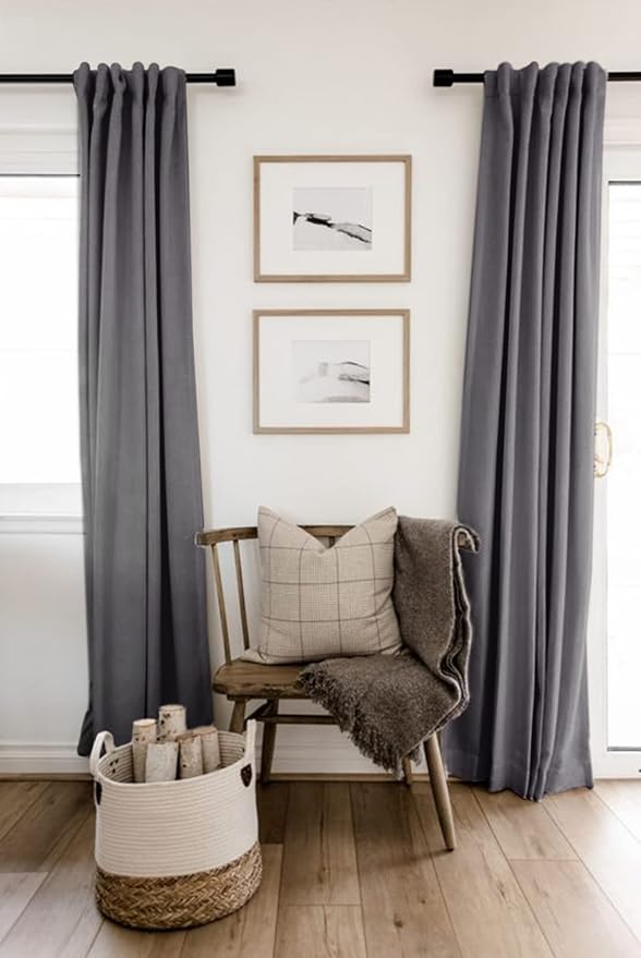 100% Blackout Shield Linen Blackout Curtains for Bedroom 102 Inches Long, Back Tab/Rod Pocket Living Room Drapes, Thermal Insulated Blackout Curtains 2 Panels Set, 50" W x 102" L, Darkgray