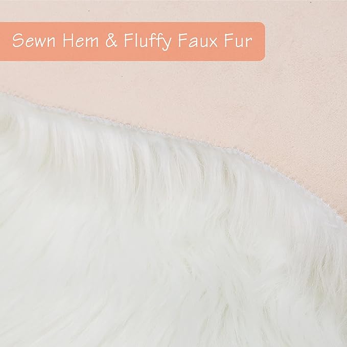 duduta White Faux Sheepskin Round Rug 4x4 ft, Fluffy Shag Fur Bedroom Nursery Kids Playroom Rug Dorm Decor Non Slip Washable