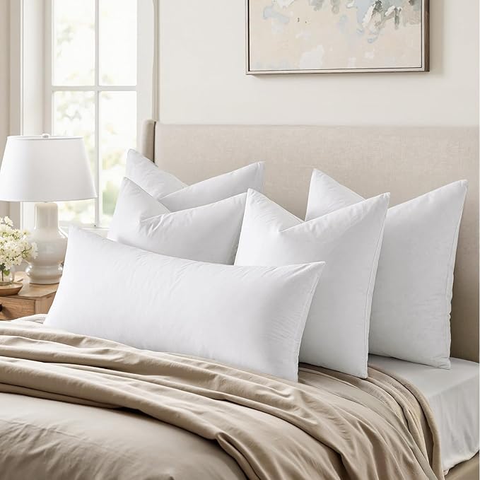 MIULEE Pillow Inserts 20x20 (Pack of 4,White), Down Feather Throw Pillow Inserts, Premium Fluffy Stuffer Throw Pillows Cotton Fabric for Sofa Bed Couch