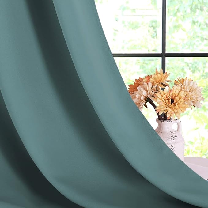 NICETOWN Thermal Insulated Greyish Blue Curtains Blackout Draperies, Window Treatment Solid Grommet Room Darkening Drape Panels for Bedroom (Set of 2, 70 by 54 inches Long)