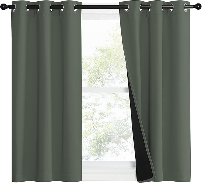 NICETOWN 100% Blackout Curtains 40" Long, Pair of Energy Smart & Noise Blocking Out Drapes for Baby Room Window, Thermal Insulated Guest Room Lined Window Dressing(Dark Mallard, 37" Wide)