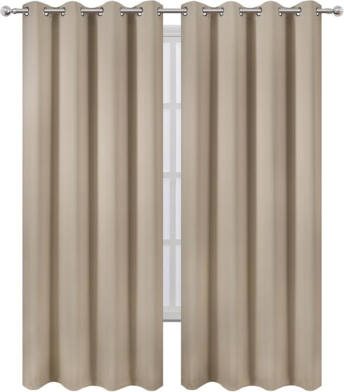 LEMOMO Blackout Curtains 66 x 84 inch/Khaki Curtains Set of 2 Panels/Thermal Insulated Room Darkening Bedroom Curtains