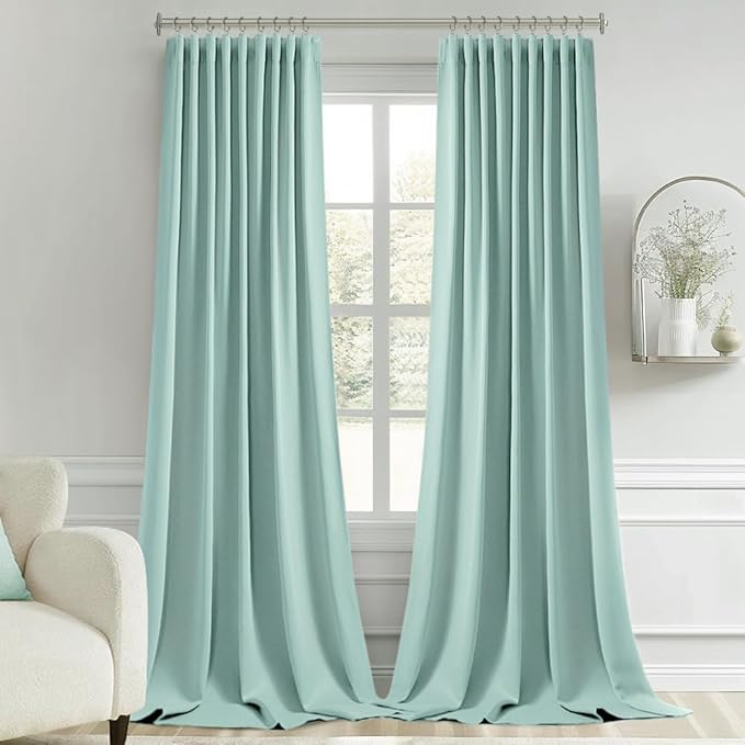 MIULEE Aqua Back Tab Blackout Curtain 96 Inch Long 2 Panels Set for Bedroom, Rod Pocket/Pinch Pleat Thermal Insulated Living Room Darkening Pleated Light Blocking Floor to Ceiling Drape