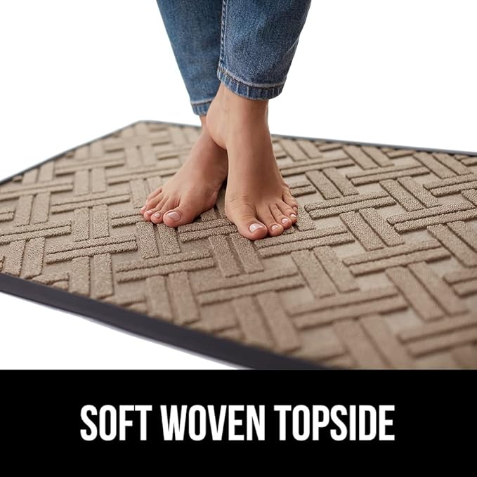 GORILLA GRIP 100% Waterproof All-Season WeatherMAX Doormat, 47x35, US Designed Natural Rubber, Stain and Fade Resistant, Low Profile Indoor Outdoor Door Mats, Easy Clean Patio Mat, Taupe Basket Weave