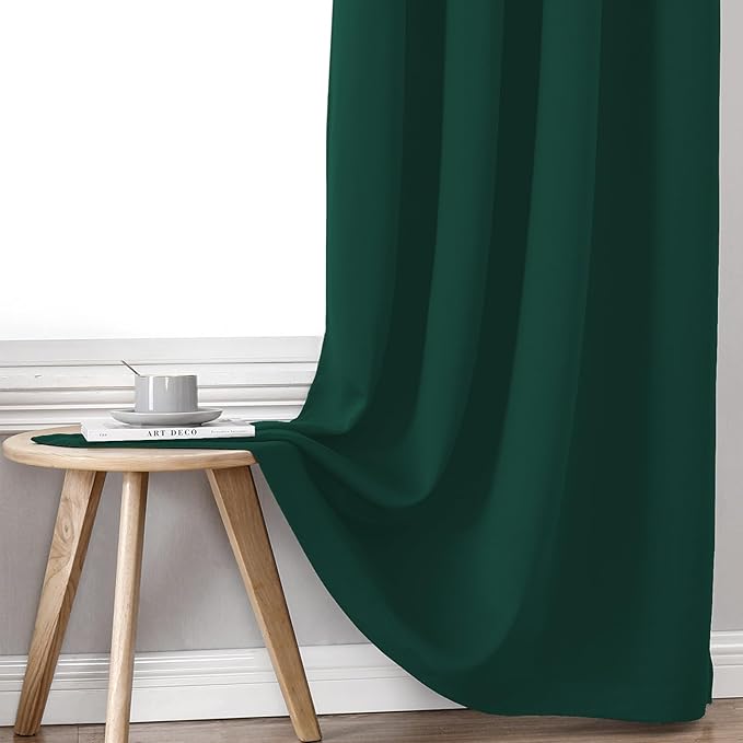 ChrisDowa 100% Blackout Curtains for Bedroom with Black Liner, 2 Thick Layers Total Blackout Thermal Insulated Grommet Window Curtains 2 Panels Set (Forest Green, 42 x 63 Inch)