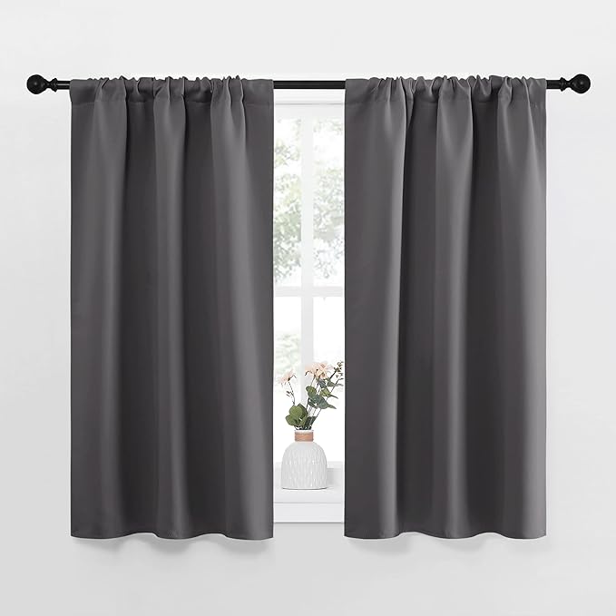 NICETOWN Grey Window Curtains for Bedroom - Home Decoration Thermal Insulated Rod Pocket Blackout Blinds & Drapes for Small Windows (Gray, 2 Panels, W29 x L40 -Inch)