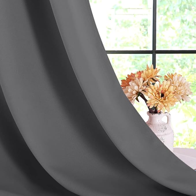 NICETOWN Grey Kitchen Blackout Short Curtain Panels for Bedroom, 45 Inch Long Thermal Insulated Grommet Top Blackout Draperies and Drapes (2 Panels, W42 x L45 -Inch, Grey)