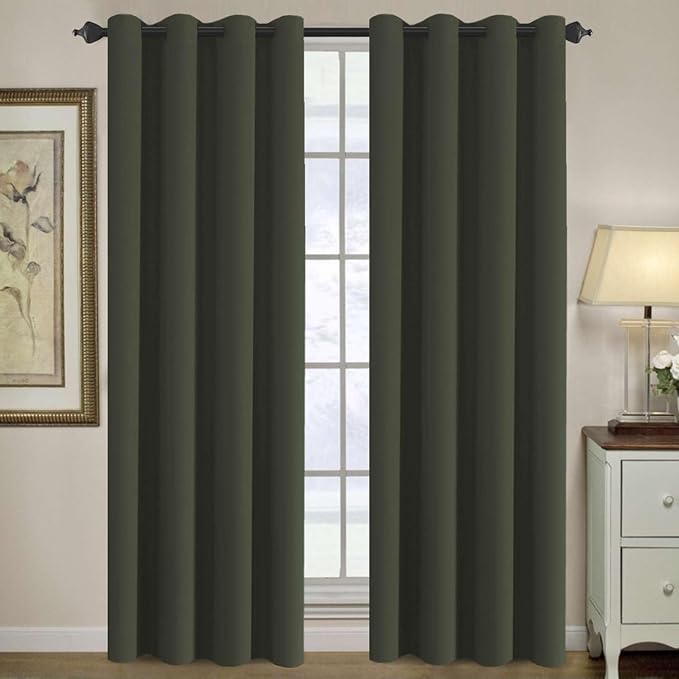 H.VERSAILTEX Blackout Curtain for Living Room Thermal Insulated Window Treatment Curtain Extra Long 96 inch Length Energy Saving Solid Grommet Top Blackout Drape, One Panel, Olive, 52" W x 96" L