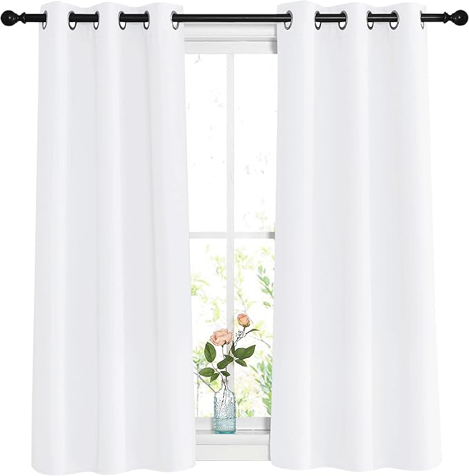 NICETOWN White Room Darkening Curtain Panels - Thermal Insulated Grommet 50% Room Darkening Window Drapes and Curtains for Bedroom/Basement (Set of 2, W37 x L54)