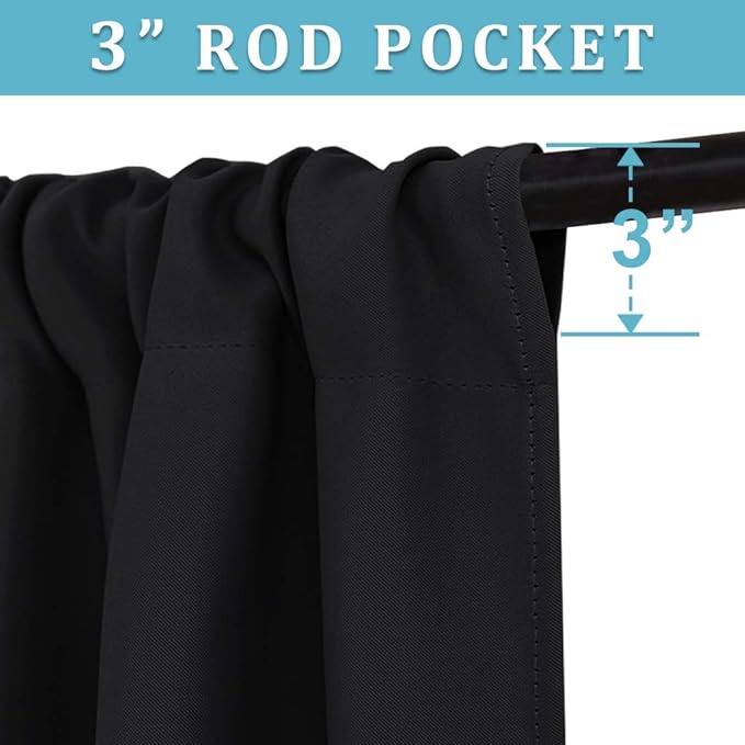 RYB HOME Extra Wide Blackout Curtains for Bedroom Living Room 63 inches Long, Thermal Insulated Privacy Drapes for Nursery Home Theater Dining Room, Width 70 by Length 63, Black, 2 Panels