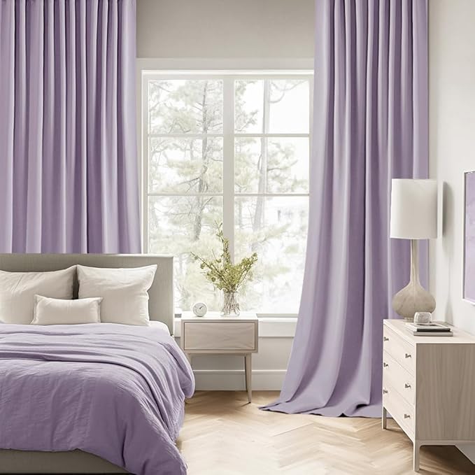 MIULEE Lilac Back Tab Blackout Curtains 84 Inch Length 2 Panels Set for Living Room Bedroom Privacy, Rod Pocket/Pinch Pleat Thermal Insulated Room Darkening Pleated Light Blocking Drapes