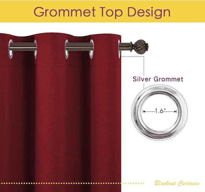 NICETOWN Christmas Burgundy Window Curtains Blackout Drapes, Thermal Insulated Solid Grommet Blackout Curtains/Draperies for Laundry Room (One Pair, 70 by 54-inch, Burgundy Red)