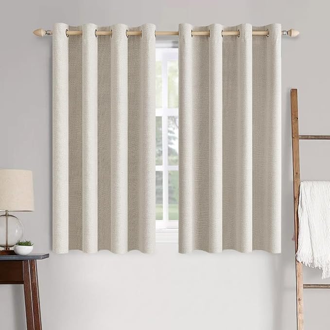 MIULEE Linen Curtains 100% Blackout for Bedroom Thermal Insulated Birch Grommet Room Darkening Curtains & Drapes for Living Room Nursery 52 x 72 Inch (2 Panels)