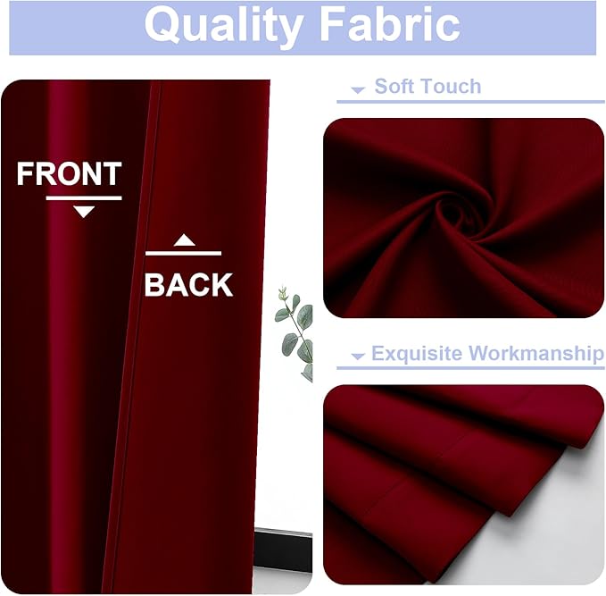 Simplebrand Ava Red Blackout Curtains for Bedroom 84 Inch Length 2 Panels Set, Solid Thermal Insulated Privacy Living Room Window Treatment Curtains Blackout Drapes, W50 x L84 Inch, Red